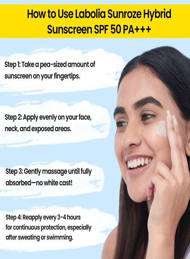 Labolia All Beaute SUNRAZE Hybrid Sunscreen SPF 50 PA+++ | Broad Spectrum Face Protection with Niacinamide, Aloe Vera & Cucumber | Dermatologist Recommended | 50g, Pack of 1 - Image 5