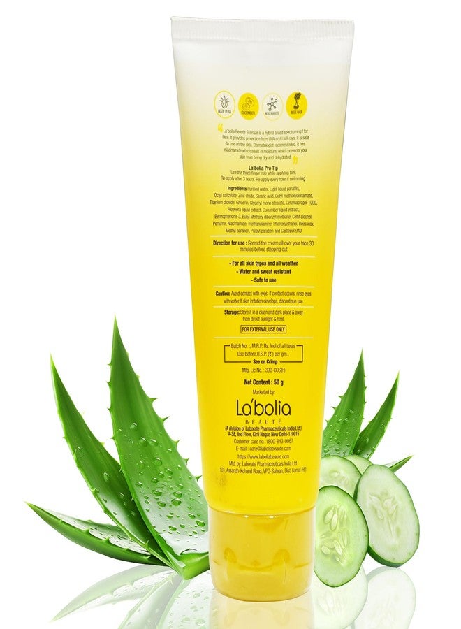 Labolia All Beaute SUNRAZE Hybrid Sunscreen SPF 50 PA+++ | Broad Spectrum Face Protection with Niacinamide, Aloe Vera & Cucumber | Dermatologist Recommended | 50g, Pack of 1 - Image 2
