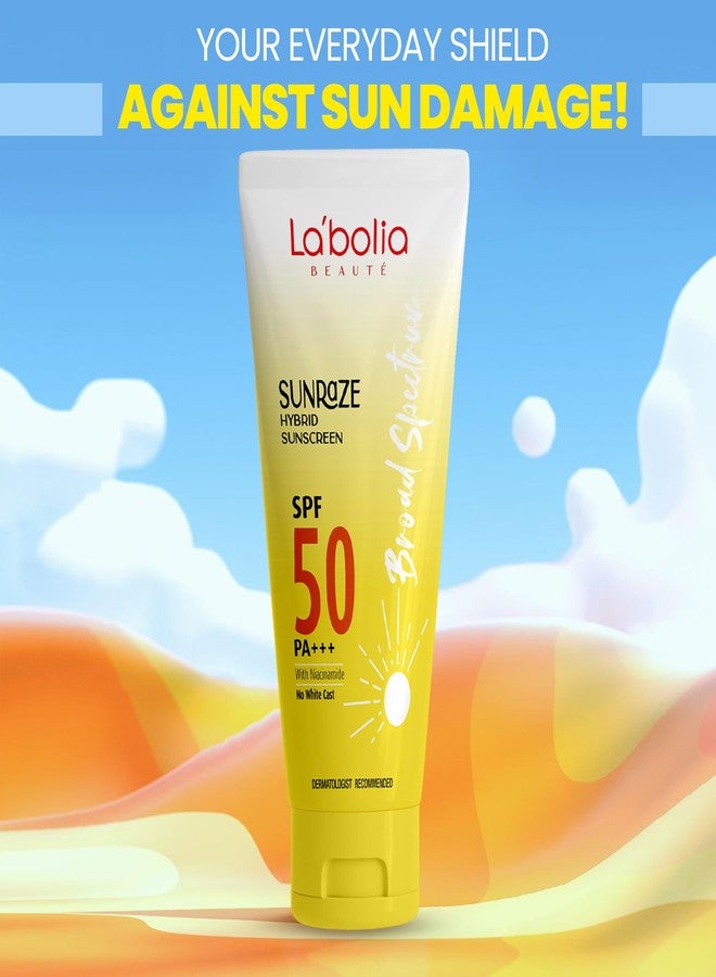 Labolia All Beaute SUNRAZE Hybrid Sunscreen SPF 50 PA+++ | Broad Spectrum Face Protection with Niacinamide, Aloe Vera & Cucumber | Dermatologist Recommended | 50g, Pack of 1 - Image 3