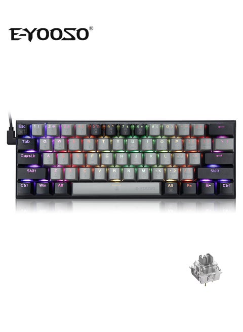 لوحة مفاتيح ميكانيكية Z-11 60% سلكية RGB مع تخطيط عربي وإنجليزي، 61 مفتاحًا، لوحة مفاتيح مدمجة للألعاب مع مفاتيح فضية خطية لنظام Windows وMac وPS (أسود رمادي)