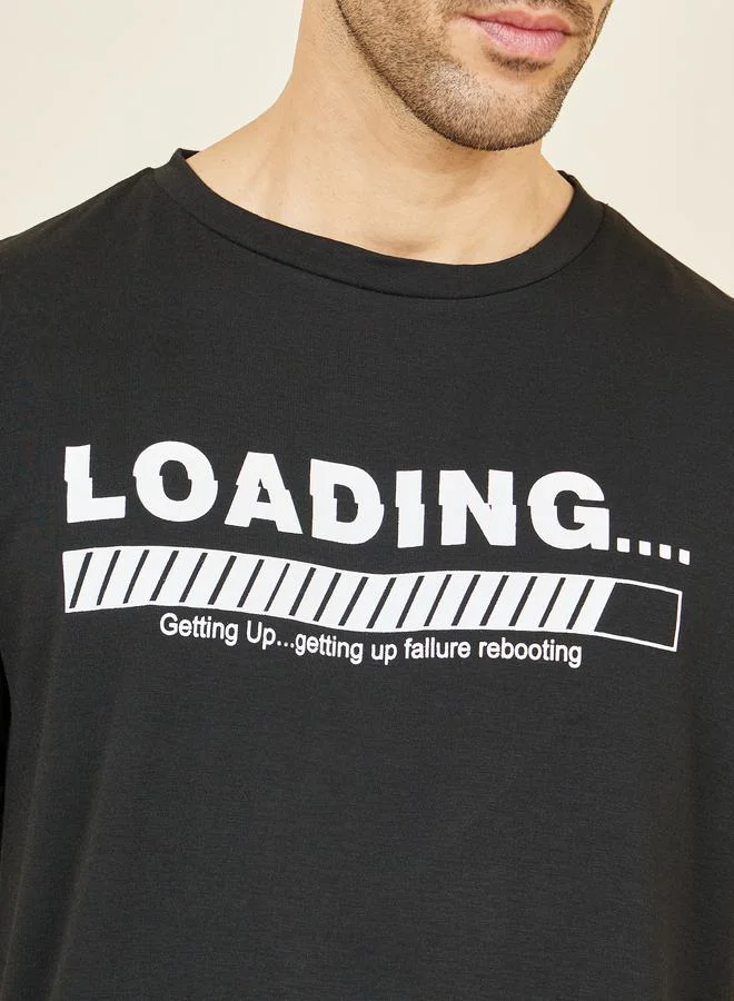 ستايلي Loading Print Crew Neck T-Shirt and Checkered Short Set