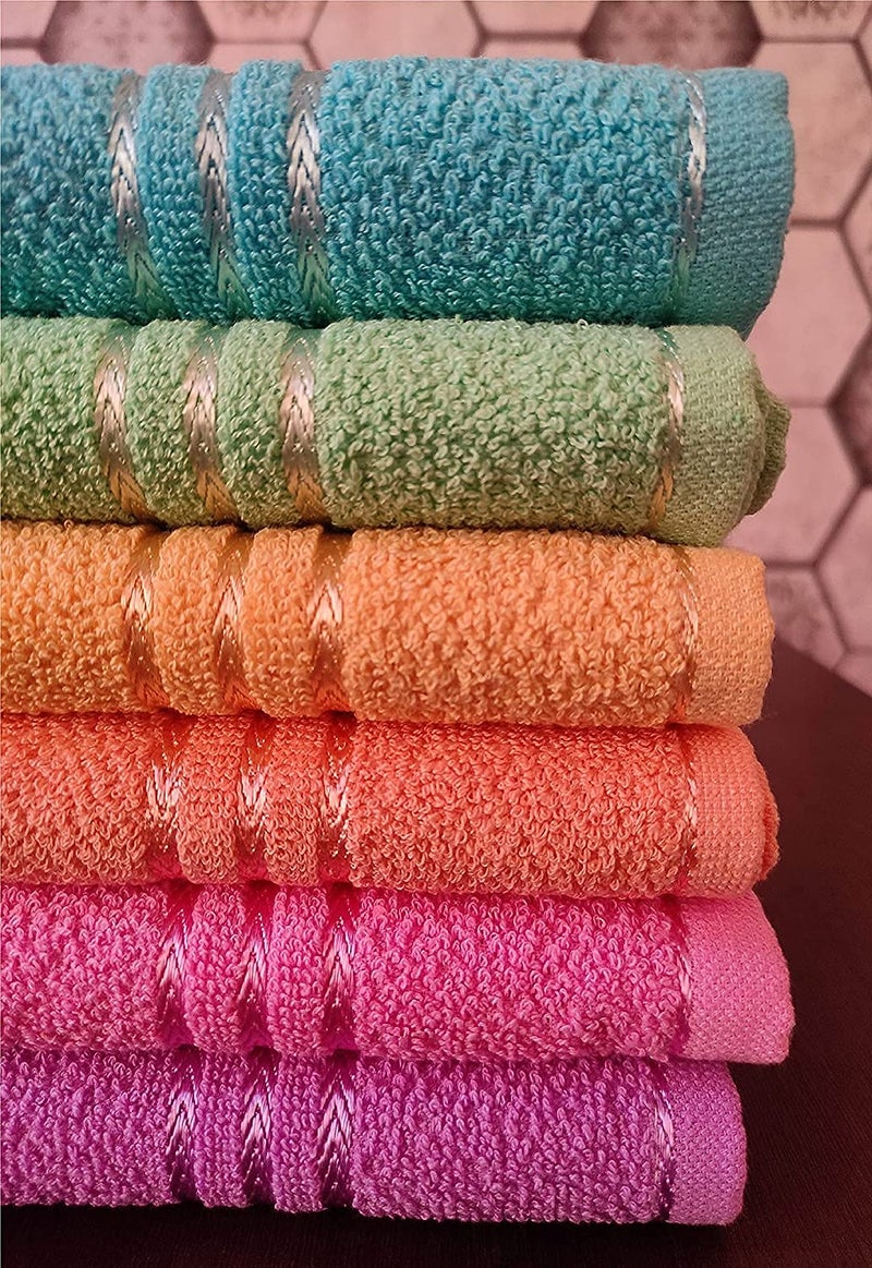 Xy Decor Cotton Hand Towel - 400 GSM 35x50 cm (Light Shade with Rayon Border, 6)-Multicolor - Image 2