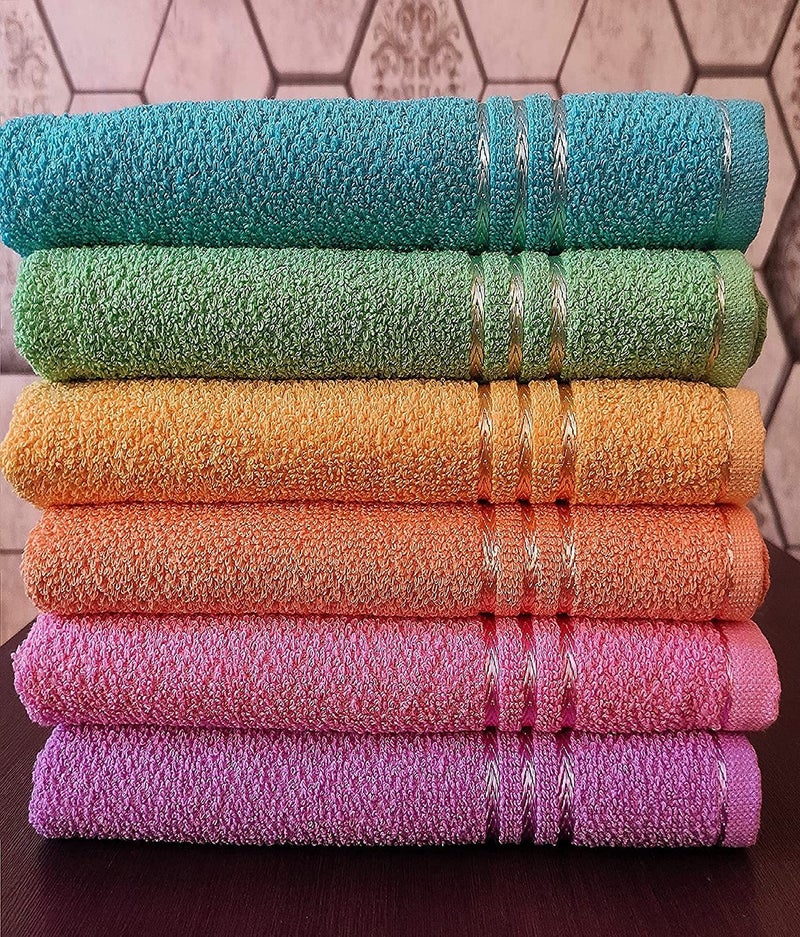 Xy Decor Cotton Hand Towel - 400 GSM 35x50 cm (Light Shade with Rayon Border, 6)-Multicolor - Image 1