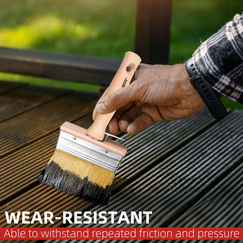 Wesquer Deck Stain Brush 2 Piece Limewash Paint Brush Deck Paint Brush Wood Stain Brushes for Staining Wood Decks Fences Furniture Siding Interior Exterior Projects - Image 5