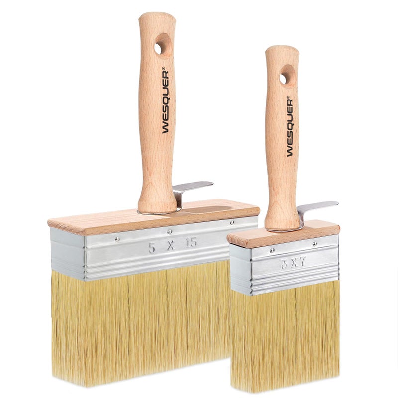Wesquer Deck Stain Brush 2 Piece Limewash Paint Brush Deck Paint Brush Wood Stain Brushes for Staining Wood Decks Fences Furniture Siding Interior Exterior Projects - Image 1