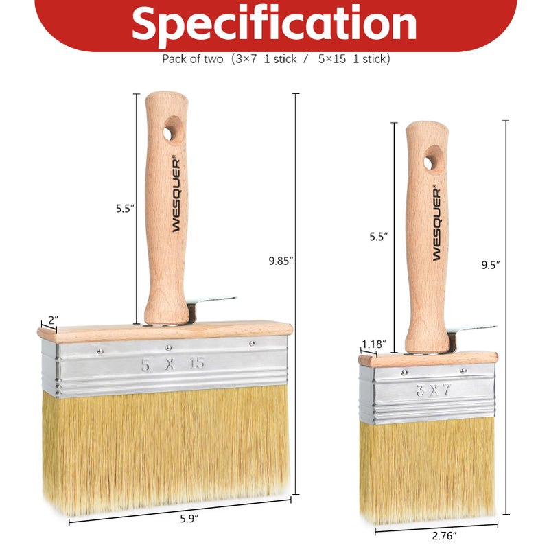 Wesquer Deck Stain Brush 2 Piece Limewash Paint Brush Deck Paint Brush Wood Stain Brushes for Staining Wood Decks Fences Furniture Siding Interior Exterior Projects - Image 2