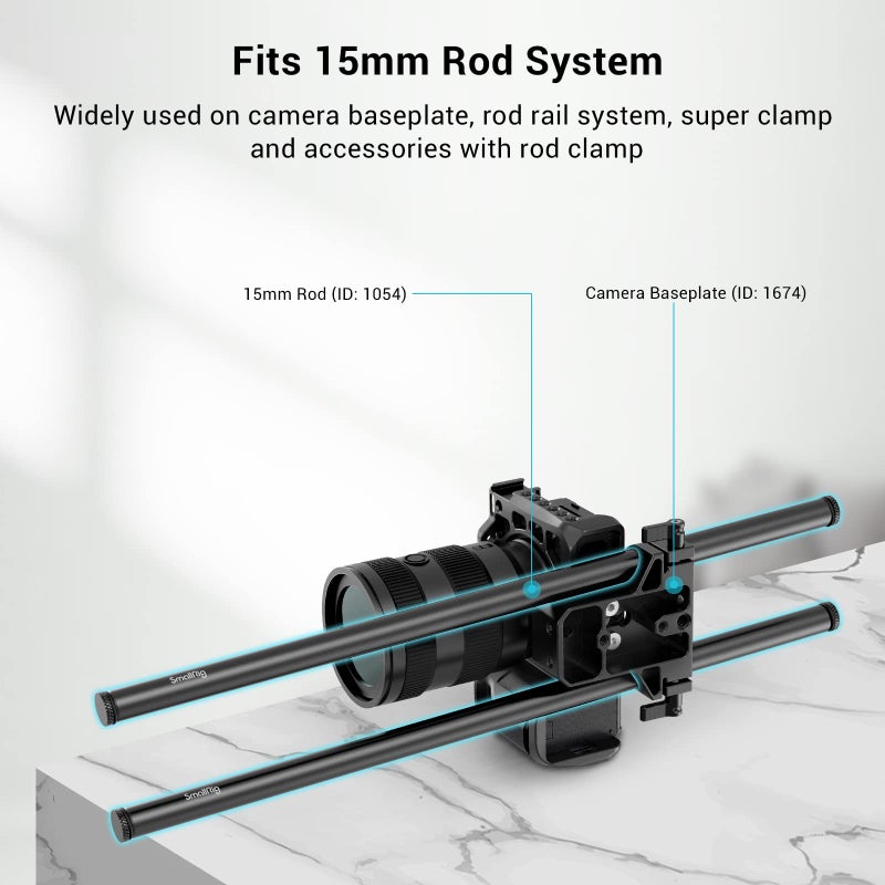 SmallRig 16 Inches (40 cm) Black Aluminum Alloy 15mm Rod with M12 Female Thread, Pack of 2 - Image 3
