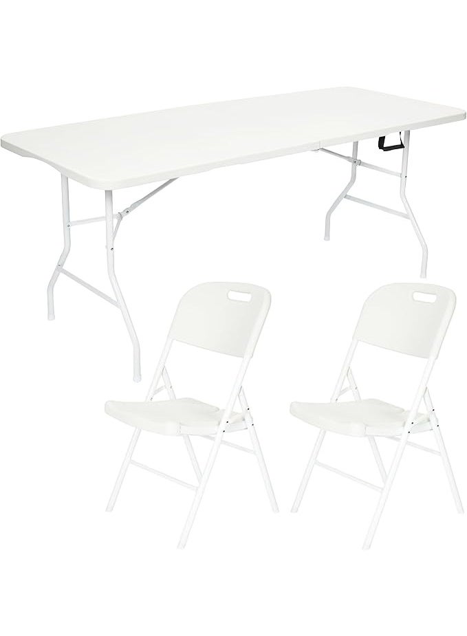 3-Piece Folding Set – 6ft White Folding Table with 2 Premium Folding Chairs – Waterproof, Heavy-Duty & Portable – Ideal for Garden Parties, Catering, Camping, Exhibitions & Indoor/Outdoor Events - Image 1