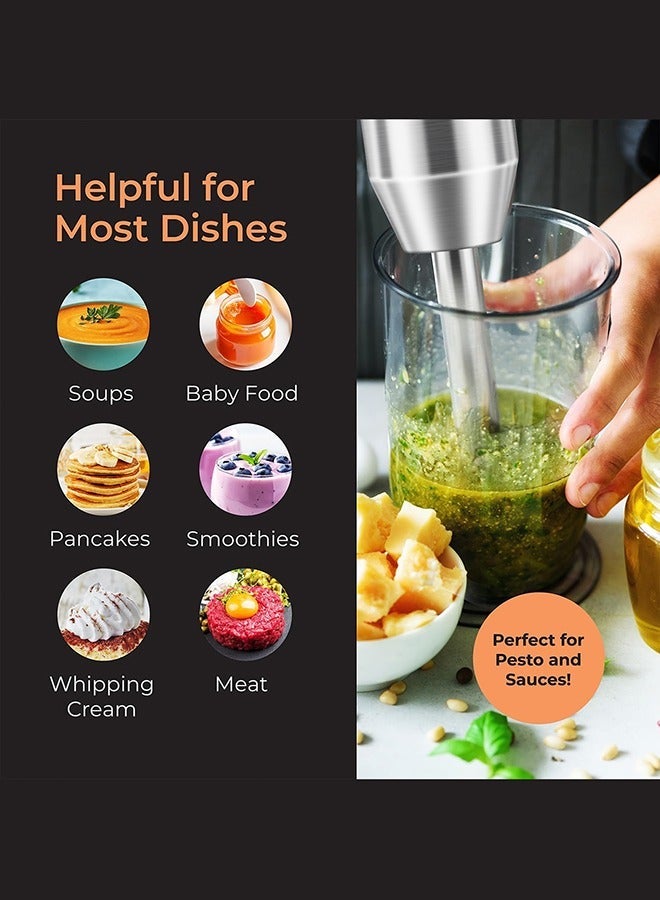 لاك خلاط يدوي ، خلاط 4 في 1 ، خلاط يدوي كهربائي 340 واط 2 سرعة ووضع توربو ، خلاط غمر مع مفرمة طعام 500 مللي ، حاوية 600 مللي ، مزبد الحليب ، خفقت البيض ، لصلصات العصائر حساء الطعام - Image 5
