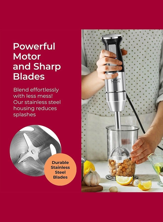 لاك خلاط يدوي ، خلاط 4 في 1 ، خلاط يدوي كهربائي 340 واط 2 سرعة ووضع توربو ، خلاط غمر مع مفرمة طعام 500 مللي ، حاوية 600 مللي ، مزبد الحليب ، خفقت البيض ، لصلصات العصائر حساء الطعام - Image 2