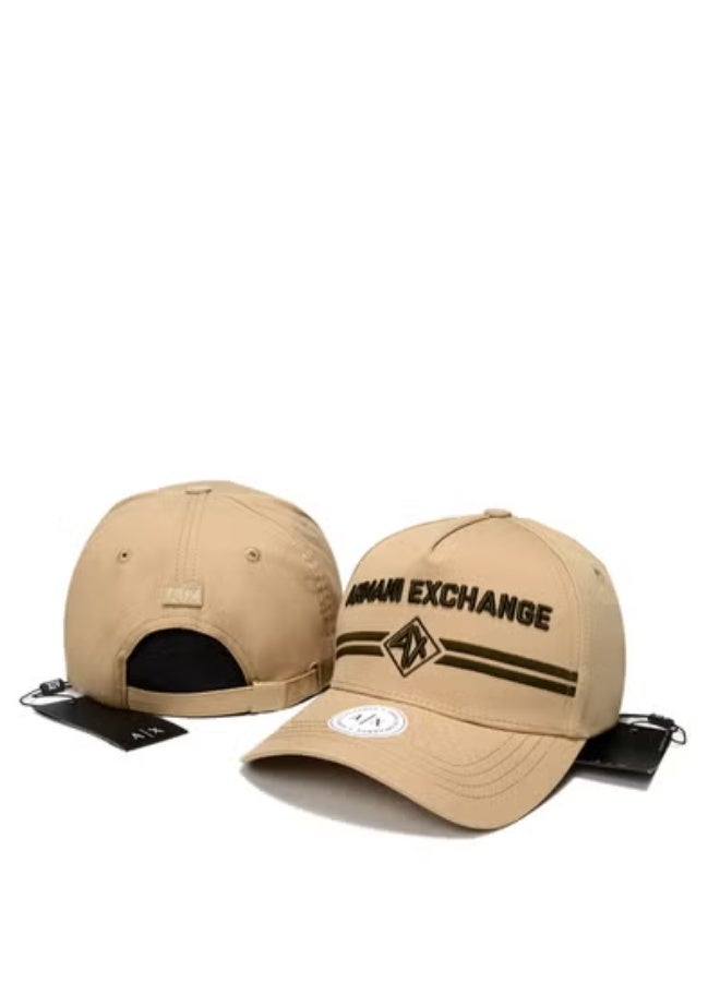 AX Cap: Khaki Canvas, Embroidered Logo & Stripes