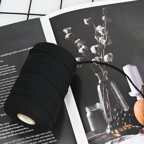 Leecogo Twine String,500 Feet Cotton Butchers Twine String Cooking Kitchen Twine for Crafts Roasting Gift Wrapping DIY Decoration Gardening Packing Materials,Black - Image 5