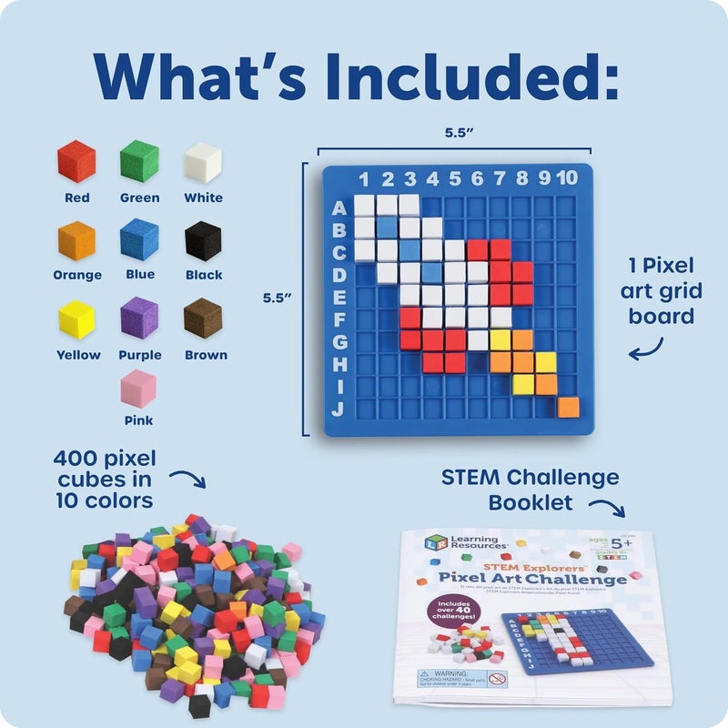 Learning Resources STEM Explorers Pixel Art Challenge - 402 Pieces, Ages 5+ STEM Learning Activities for Kids, Math and Coding Games for Kids - Image 5