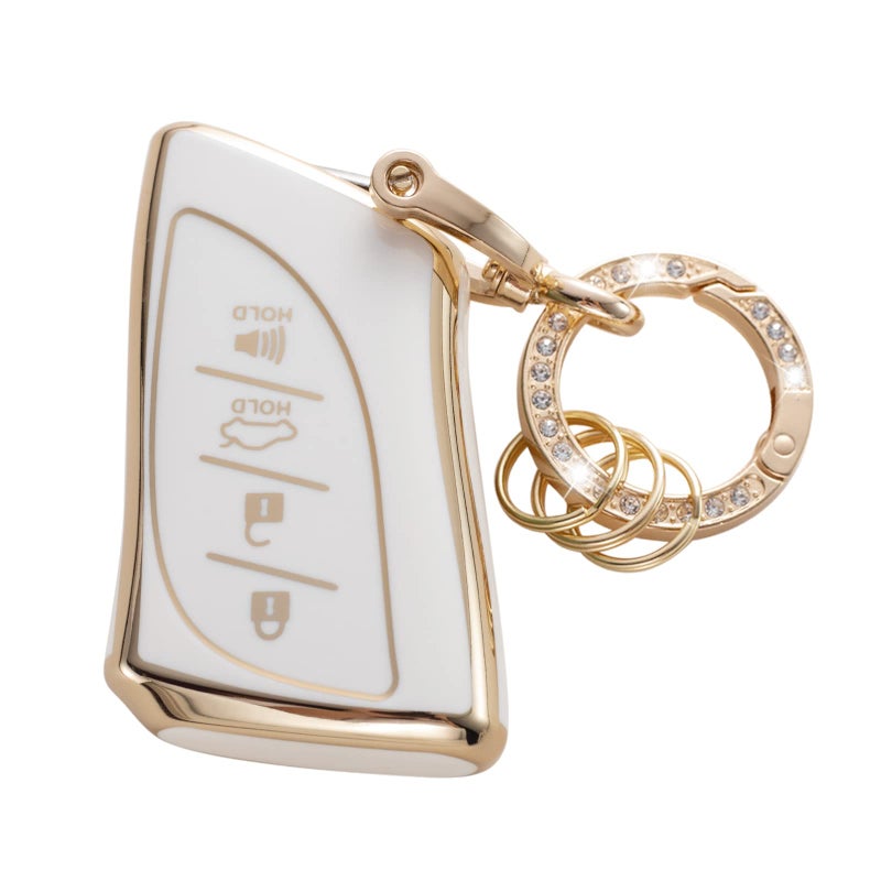 Gematay for Lexus Key Fob Cover with Keychain Key Shell Cover for Lexus ES350 ES300h UX200 LS500 LS500H LC500 LC500h Smart Remote Control White