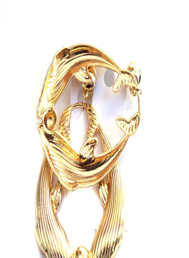 Divas Diggables Large Clip-on Earrings Dolphin Kissing Hoop Earrings Plated Gold Tone 2.5 inch - Image 3