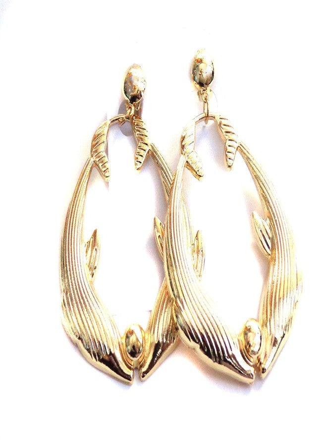 Divas Diggables Large Clip-on Earrings Dolphin Kissing Hoop Earrings Plated Gold Tone 2.5 inch - Image 2