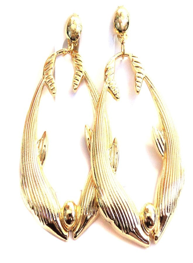 Divas Diggables Large Clip-on Earrings Dolphin Kissing Hoop Earrings Plated Gold Tone 2.5 inch - Image 1