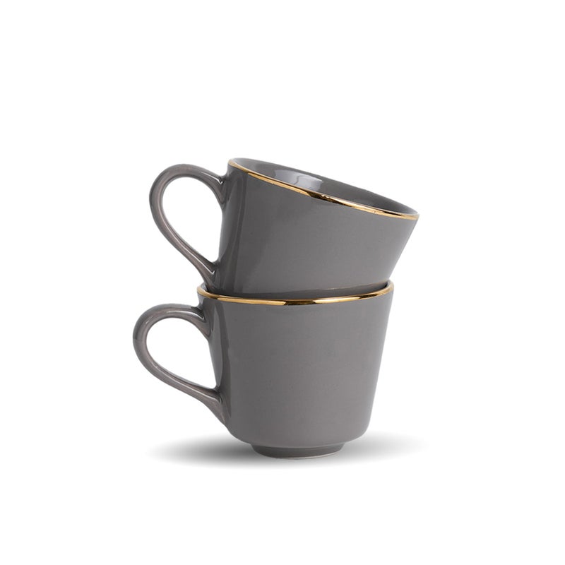 Shay طقم أكواب شاي سيراميك، مجموعة من 6، رمادي مع خط ذهب حقيقي، 180 مل | طقم أكواب من 6 للشاي | تشطيب لامع | سيراميك فاخر | طقم أكواب شاي من 6 (أكواب شاي - خط ذهب رمادي) - Image 5