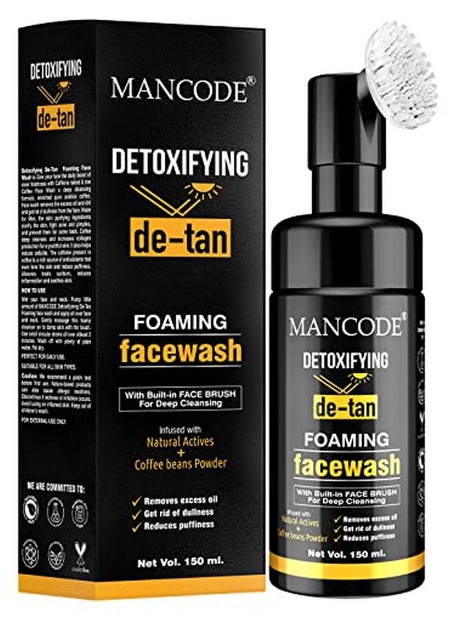 MAN CODE Detan Foam Face Wash With Built In Face Brush Detoxifying Removes Excess Oil & Tanned Skin Reduces Dullness And Puffiness No Paraben Sulphate Silicone 150 Ml Face Wash For Men (Pack Of 1)  - Image 1