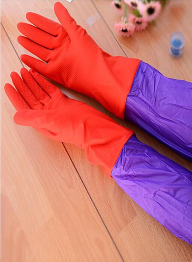 Waterproof Long Sleeves Latex Gloves Purple/Red 50centimeter - Image 4
