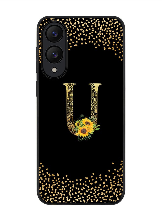 Stylizedd For Samsung Galaxy S25 Edge Case,Slim fit Camera Protection, Shockproof Thin Phone cover  - Custom Floral Monogram - U ( Black )