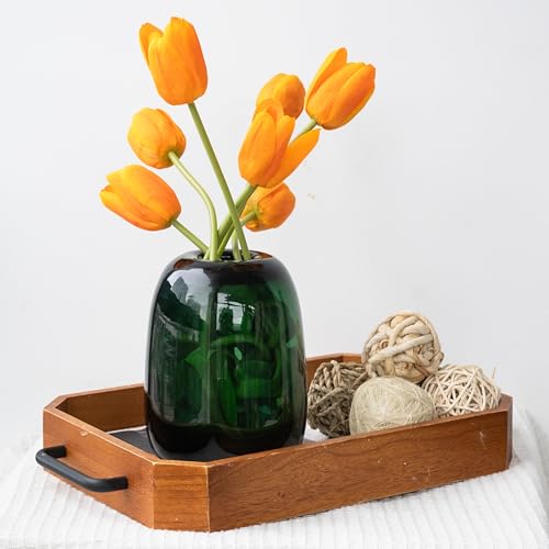 Relexome Dark Green Glass Flower Vase for Centerpieces Flowers 6.7 Inch Round Modern Glass Bud Vase Decorative Vases for Home Decor, Living Room, Dining Table, Entryway, Shelf, Office - Image 3