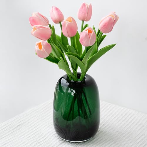 Relexome Dark Green Glass Flower Vase for Centerpieces Flowers 6.7 Inch Round Modern Glass Bud Vase Decorative Vases for Home Decor, Living Room, Dining Table, Entryway, Shelf, Office - Image 1