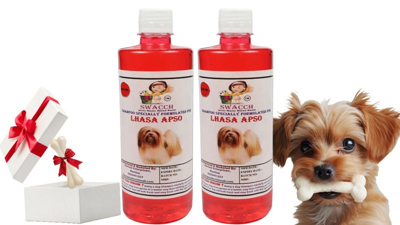 swacch Shampoo | Puppy Safe Shampoo | Lhasa Apso Dog Shampoo (500ml) (Pack of 2) Jasmine + Small White Bone | Dog Chew Bones | Teething chew Toy | Dental Teething |Combo Pack - Image 1