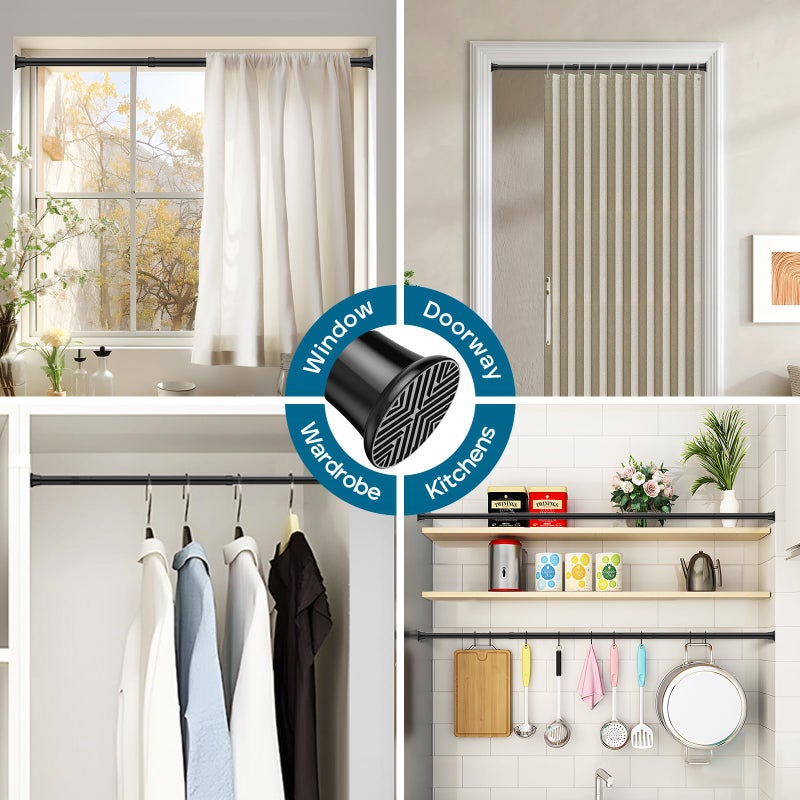 AIZESI Tension Rod 24 to 46 Inch, 1Pcs Black Tension Curtain Rod, Adjustable Spring Tension Rod No Drilling for windowï¼Œkitchenï¼Œclosetï¼Œdoorway - Image 5