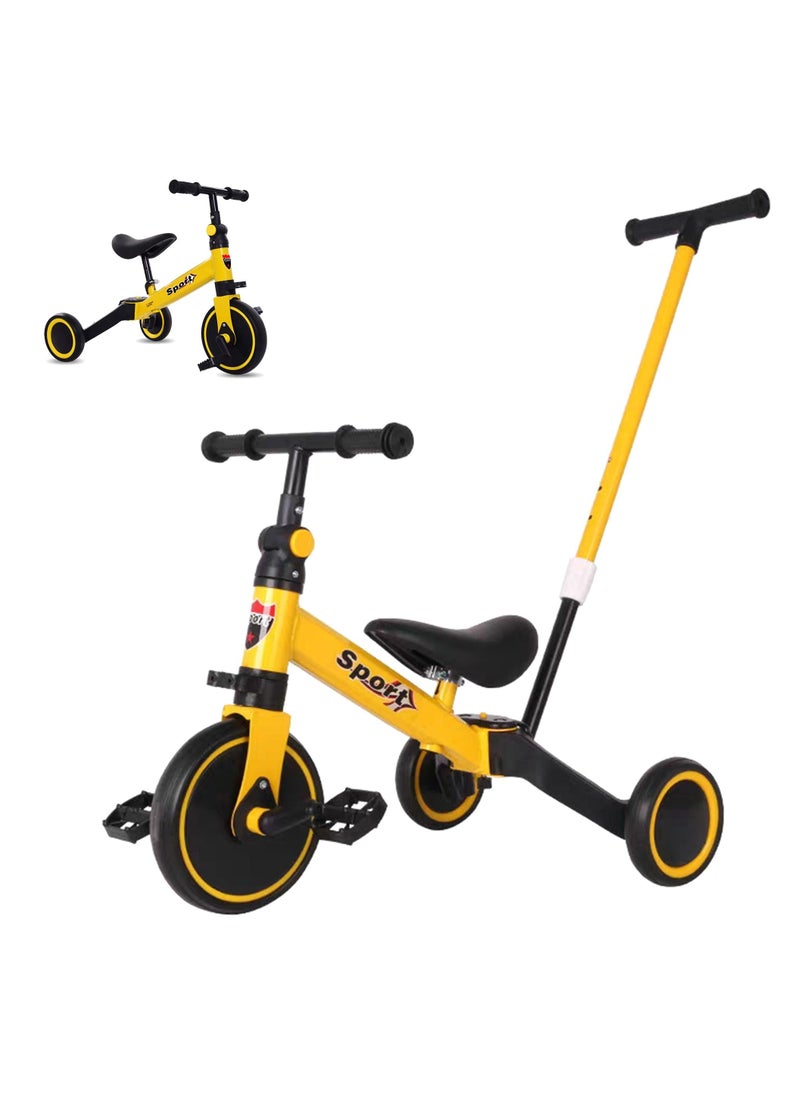 Swift 7 in 1 Toddler Bike with Push Handle,Tricycles for 1 to 3 Years Old, Toddler Tricycle with Push Handle for Boy Girl, Baby Bike Balance Bike with Adjustable Seat Height and Removable Pedal, Yellow  - Image 1