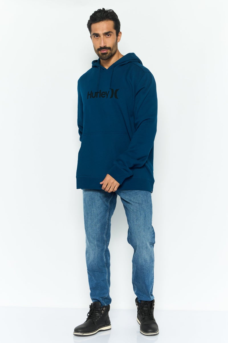 Hurley Men Hooded Brand Logo Long Sleeves Sweatshirt, Teal Blue - Image 3