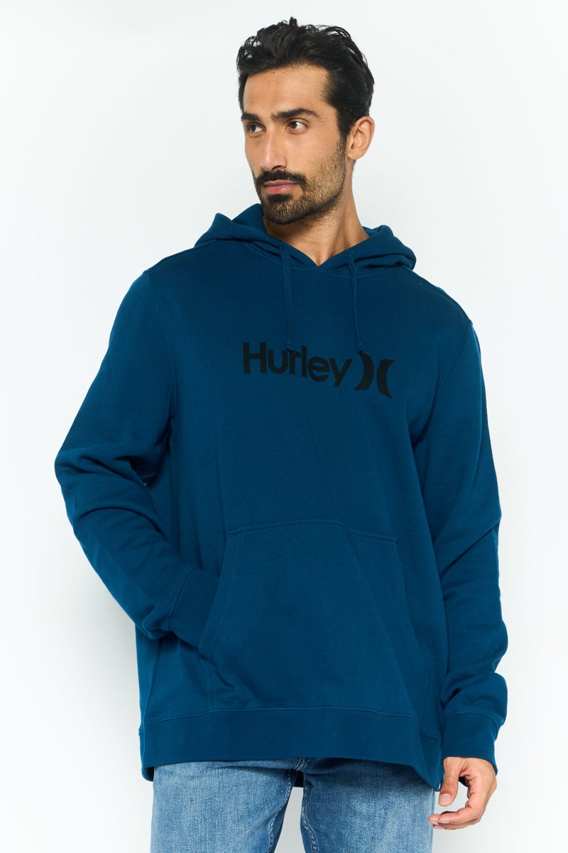 Hurley Men Hooded Brand Logo Long Sleeves Sweatshirt, Teal Blue - Image 1
