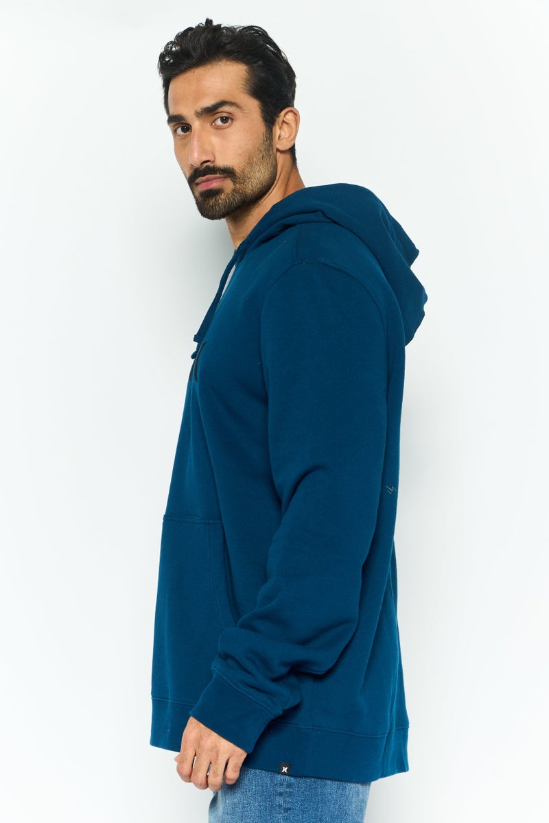 Hurley Men Hooded Brand Logo Long Sleeves Sweatshirt, Teal Blue - Image 4
