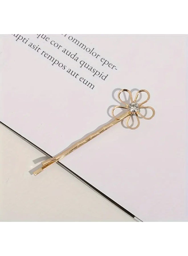 Goolsky 4pcs/set Hair Clips Metal Flower with Pearl Gold Tone for Woman - Image 4