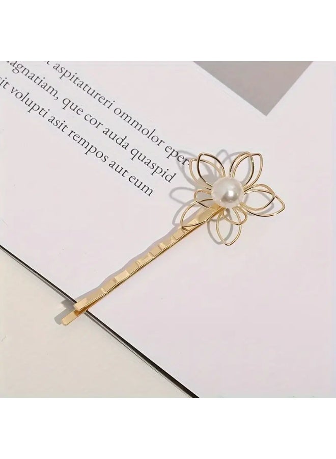 Goolsky 4pcs/set Hair Clips Metal Flower with Pearl Gold Tone for Woman - Image 5