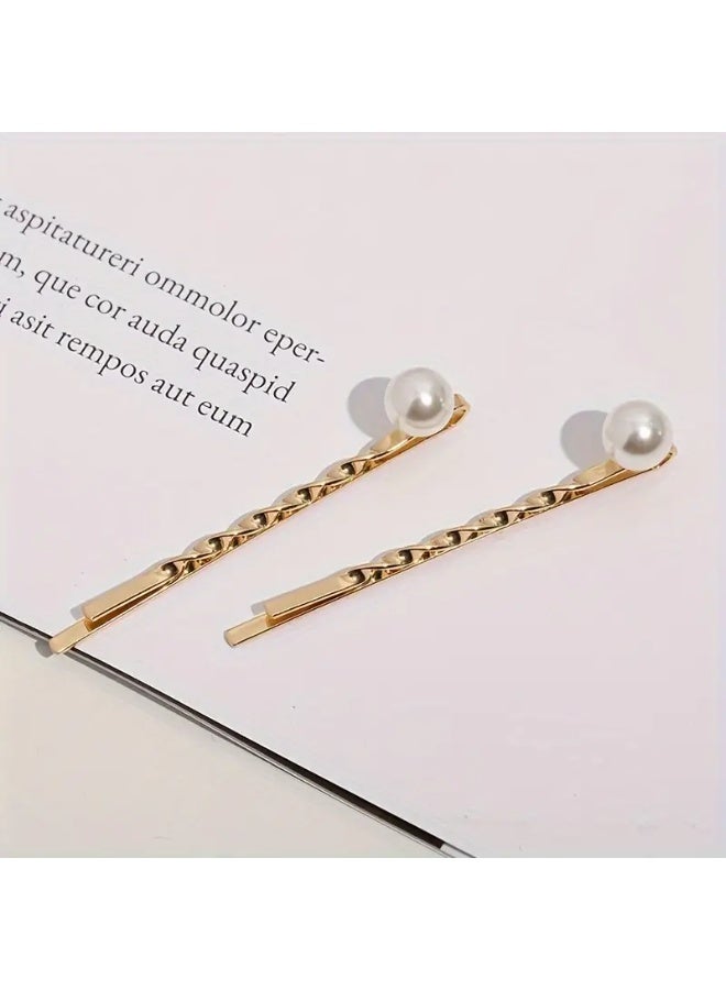 Goolsky 4pcs/set Hair Clips Metal Flower with Pearl Gold Tone for Woman - Image 3