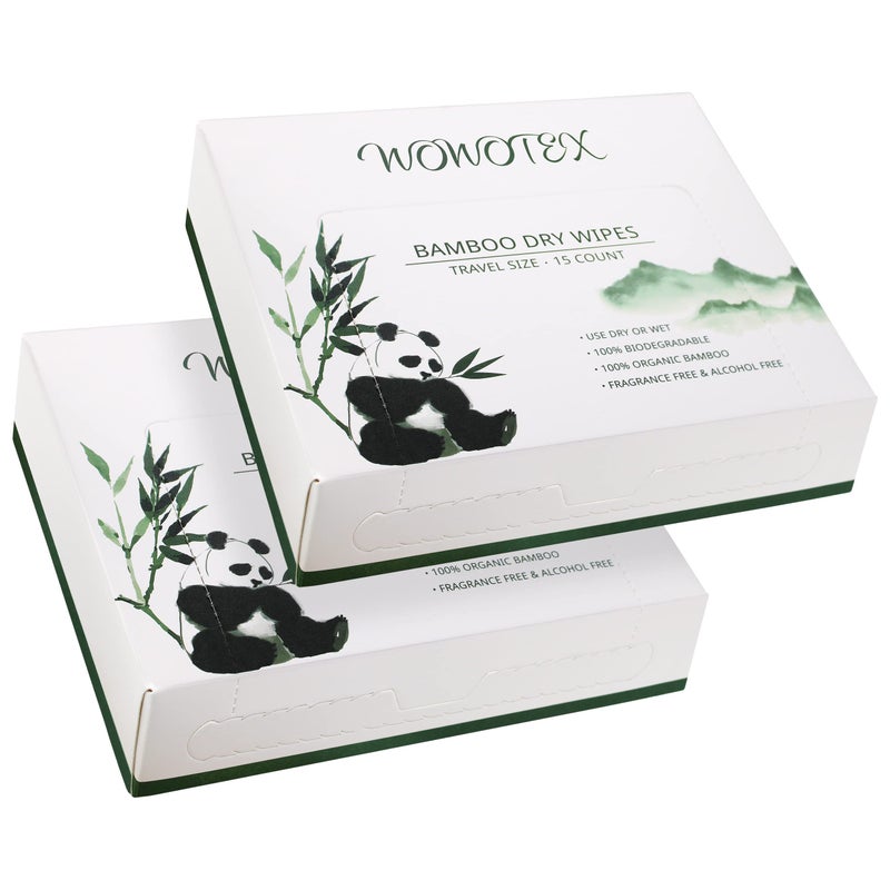 WOWOTEX Travel Size Bamboo Viscose Disposable Face Towel Biodegradable Large Dry Face Wipes 30 Count/2 Box Extra Thick Soft Clean Facial Towels for Facial and Body Cleansing, Travel, Camping - Image 1