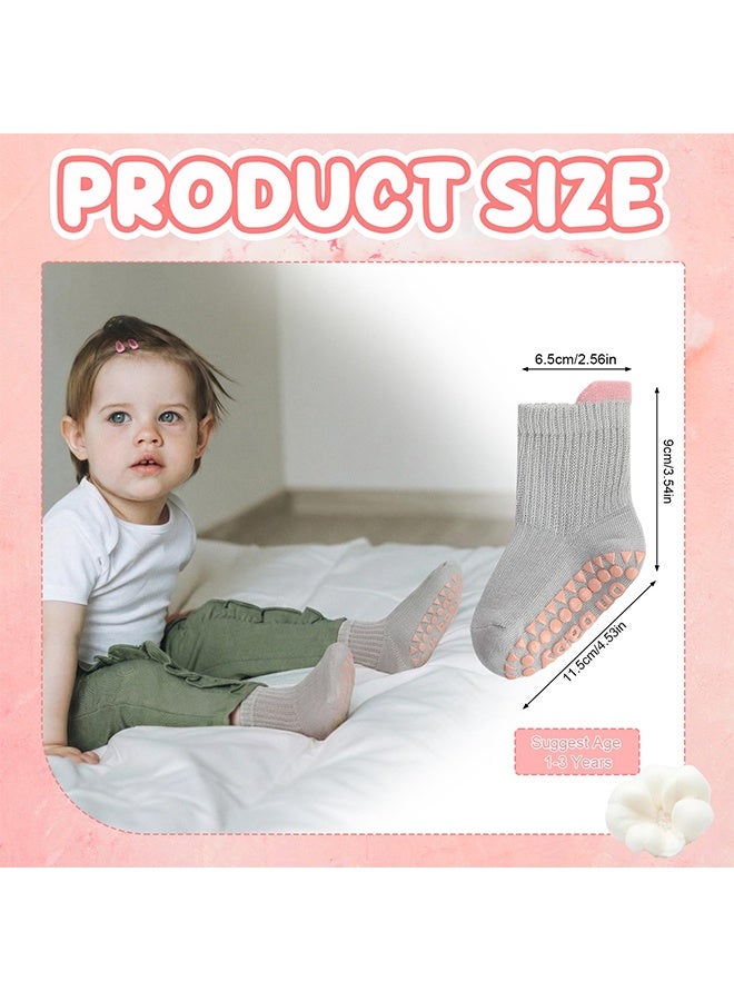 1 Pack 6 Pairs Cute Toddler Baby Non Slip Grip Ankle Socks, Grippy Socks for Toddler Girls, Boys & Kids, 1-3 Years Old - Image 2