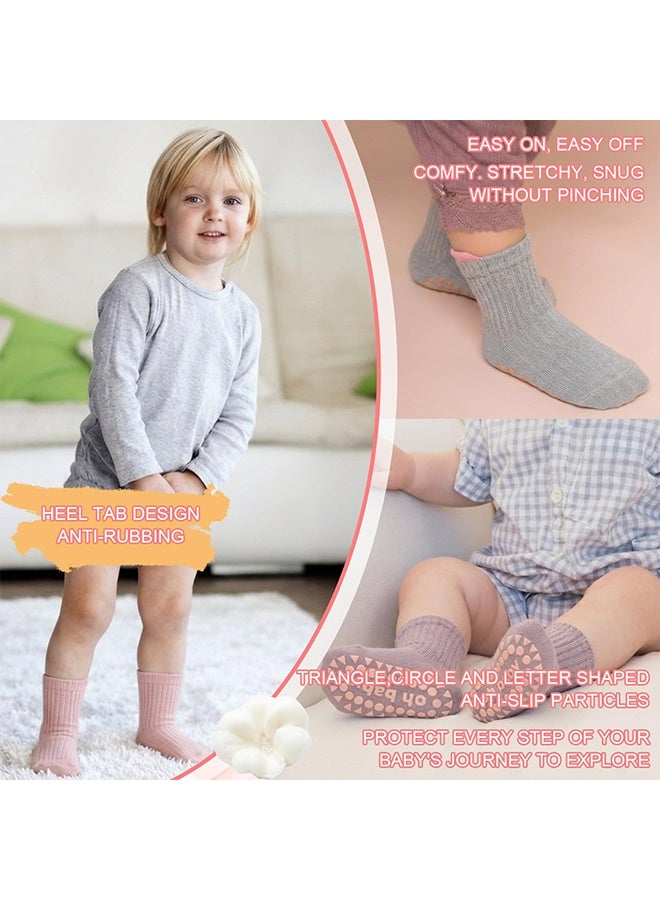 1 Pack 6 Pairs Cute Toddler Baby Non Slip Grip Ankle Socks, Grippy Socks for Toddler Girls, Boys & Kids, 1-3 Years Old - Image 4
