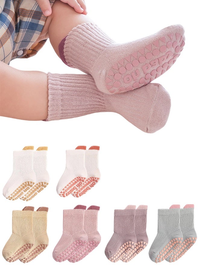1 Pack 6 Pairs Cute Toddler Baby Non Slip Grip Ankle Socks, Grippy Socks for Toddler Girls, Boys & Kids, 1-3 Years Old - Image 1