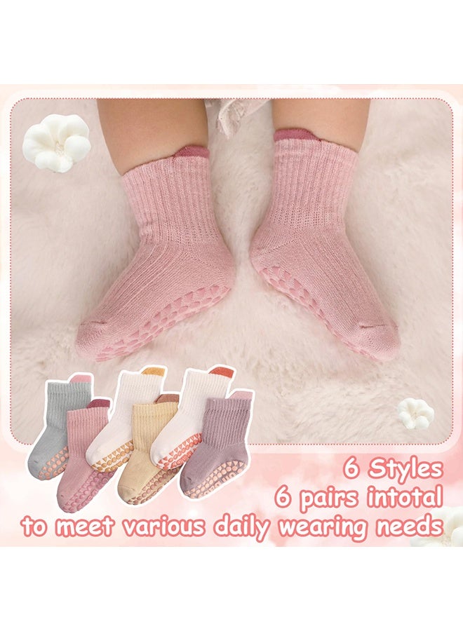 1 Pack 6 Pairs Cute Toddler Baby Non Slip Grip Ankle Socks, Grippy Socks for Toddler Girls, Boys & Kids, 1-3 Years Old - Image 5