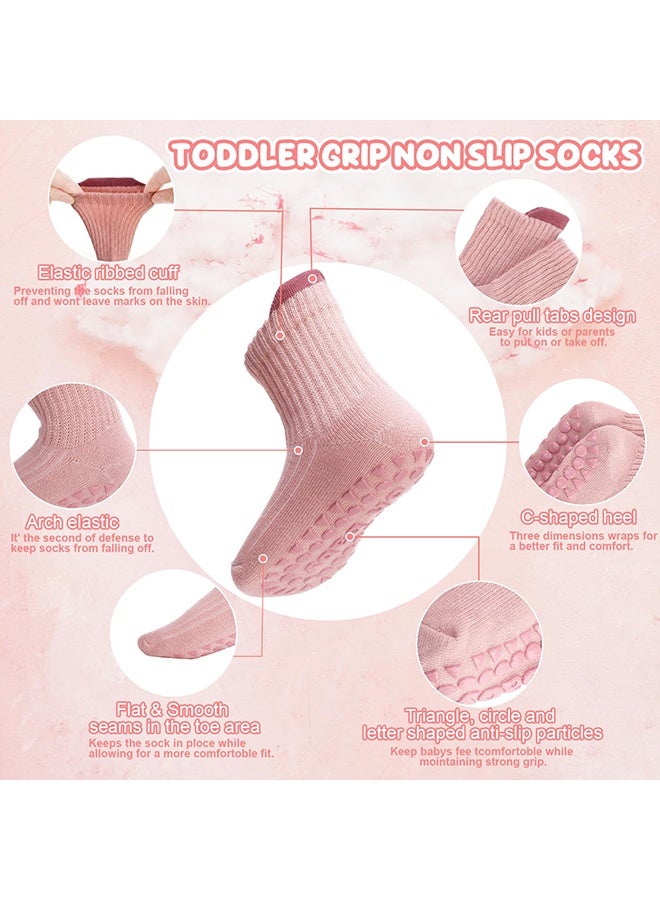 1 Pack 6 Pairs Cute Toddler Baby Non Slip Grip Ankle Socks, Grippy Socks for Toddler Girls, Boys & Kids, 1-3 Years Old - Image 3