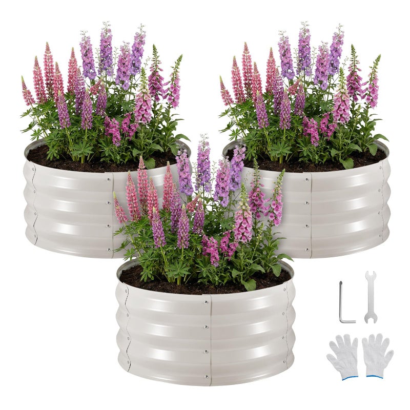 VEVOR 3 Pcs 2x2x1ft Round Raised Garden Bed Kit, Outdoor Metal Galvanized Raised Beds for Gardening Vegetables, Easy Assembly Garden Planter Box for Flowers Fruits - Image 1