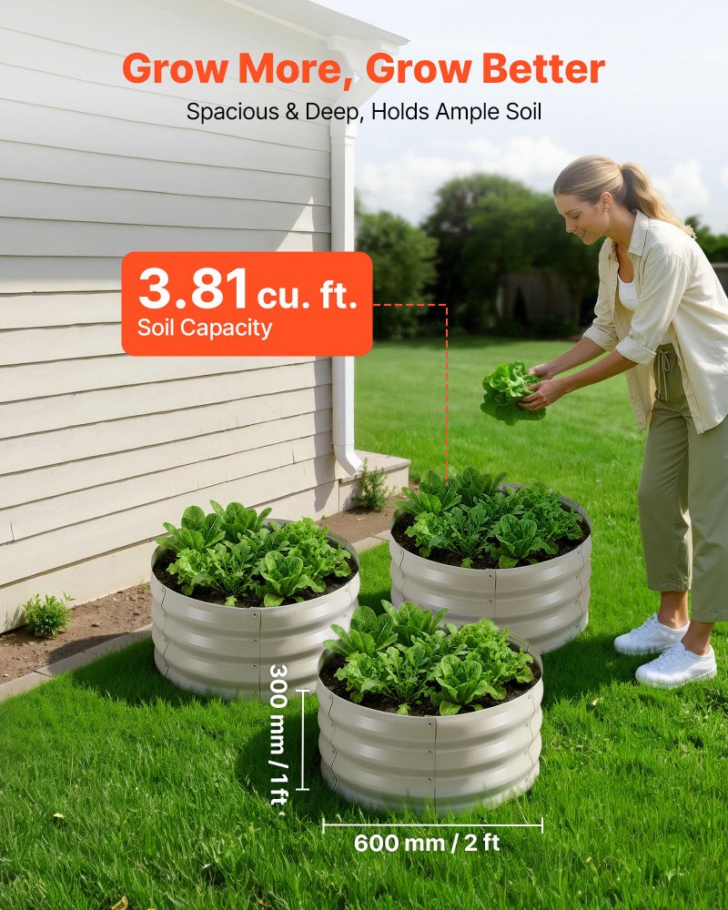 VEVOR 3 Pcs 2x2x1ft Round Raised Garden Bed Kit, Outdoor Metal Galvanized Raised Beds for Gardening Vegetables, Easy Assembly Garden Planter Box for Flowers Fruits - Image 2