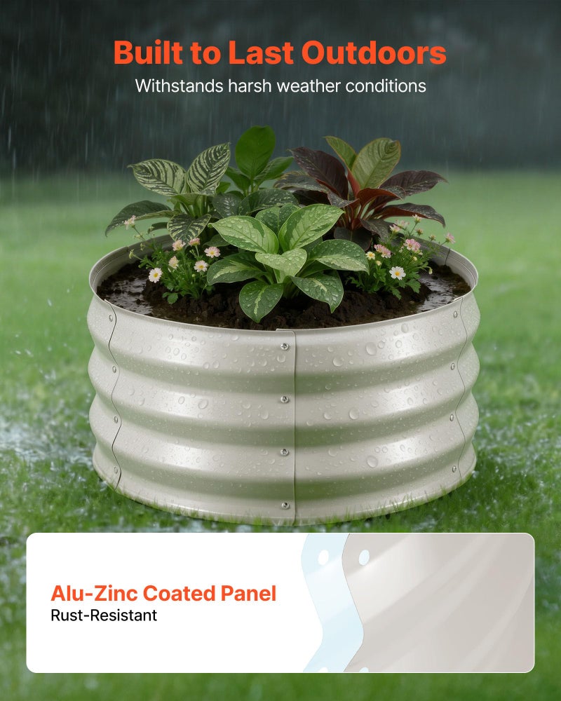 VEVOR 3 Pcs 2x2x1ft Round Raised Garden Bed Kit, Outdoor Metal Galvanized Raised Beds for Gardening Vegetables, Easy Assembly Garden Planter Box for Flowers Fruits - Image 5