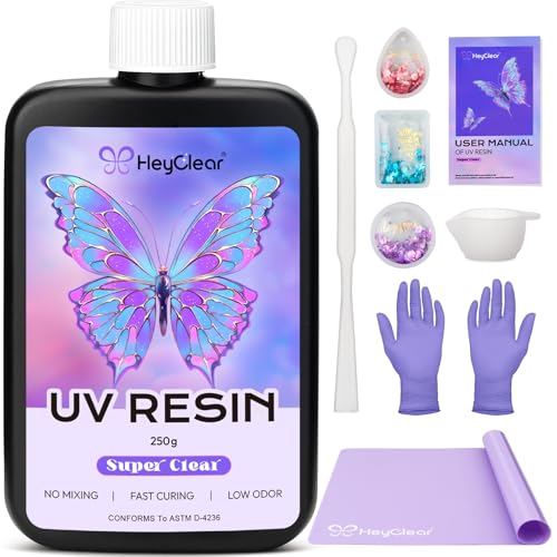 HeyClear 250g UV Resin kit -Crystal Clear, Hard UV Epoxy Resina para Manualidades Fast Curing Glue uv with Silicone Molds, Mat for Beginners Jewelry Making, DIY Crafts Art, Casting Coating - Image 1