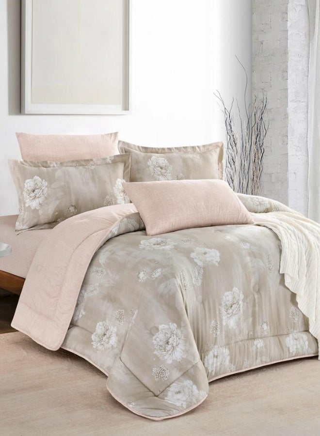 INREST King Comforter Set 230 × 250 cm Soft Floral Garden Luxury 6 Pieces 100% Microfiber Reversible King Bedding Set Elegant Floral Design - Image 5