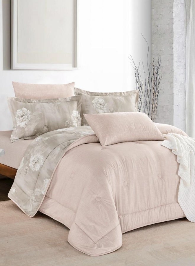 INREST King Comforter Set 230 × 250 cm Soft Floral Garden Luxury 6 Pieces 100% Microfiber Reversible King Bedding Set Elegant Floral Design - Image 1