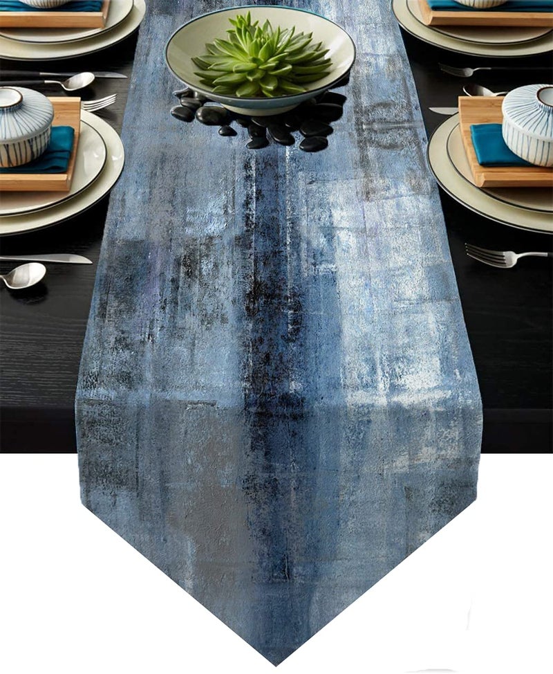 Blue and Grey Table RunnerNavy Blue Abstract Modern Art Burlap Table Runners for Table Dresser Runner Farmhouse Style for Dinner Party Holidays Home Decoration Blue Grey 13x 91