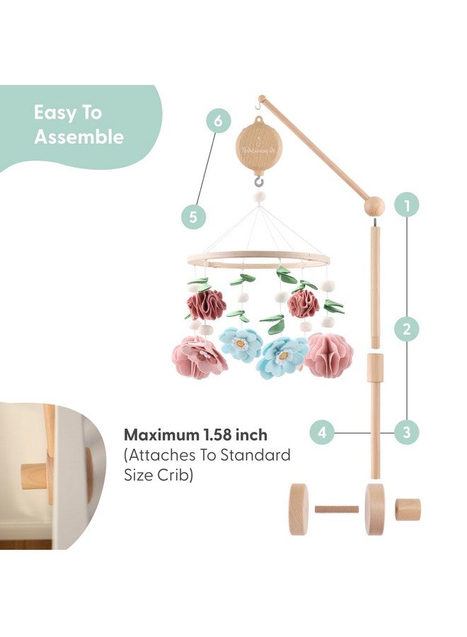 The Peanut Shell The Peanutshell Crib Mobile for Girls - Wooden Musical Baby Crib Mobile with 12 Lullabies, Wildflower Baby Floral Nursery Decor - Image 4